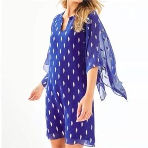Lily Pulitzer sz2 blue and gold metalic silk and poly flowy dress